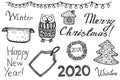 Set of hand drawn Christmas decorations and owl. Royalty Free Stock Photo